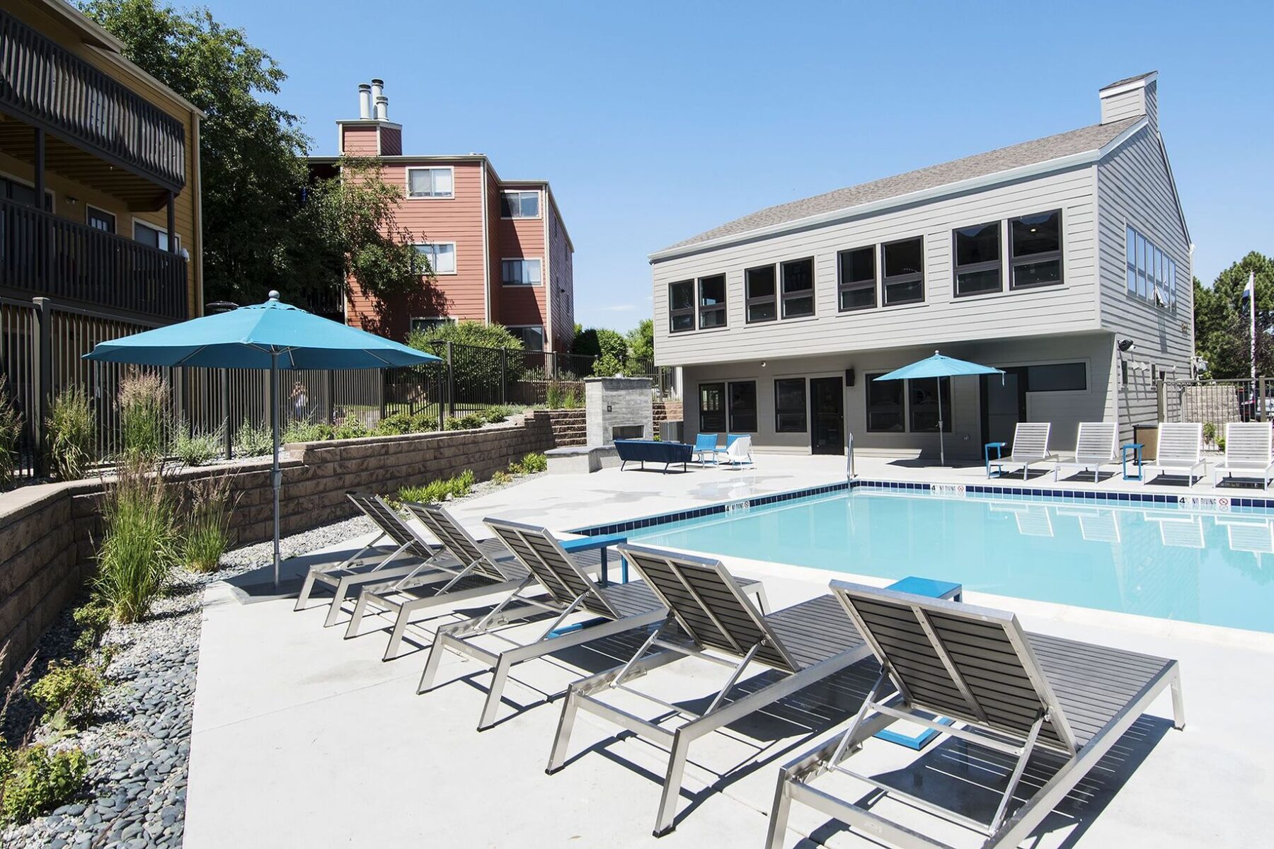 Pool with shaded deck seating