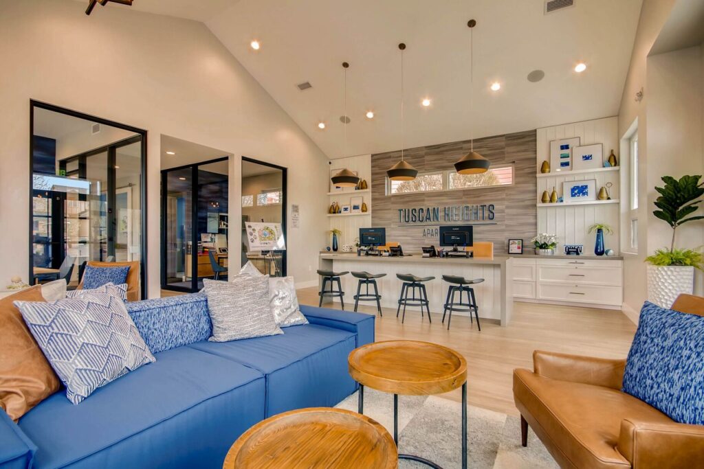 Leasing office with seating at Tuscan Heights Federal Heights apartments